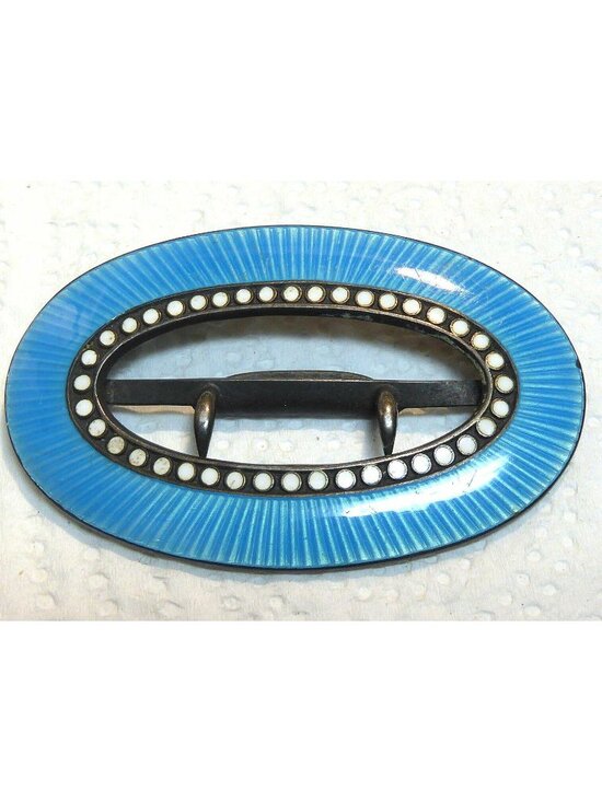 Antique David Andersen Sterling Silver Blue Guilloche Enamel Belt Sash Buckle main image 4